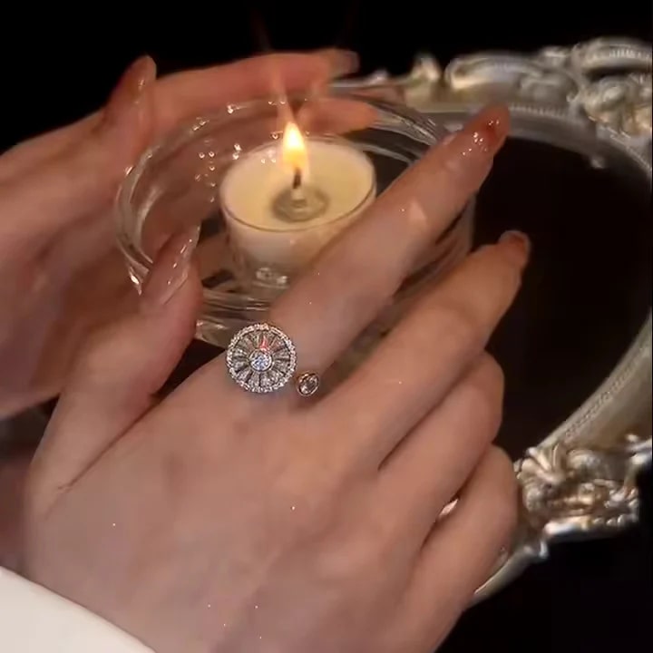 Fashion Rotatable Zircon Brass Jewelry Aesthetic Anti Anxiety Spinning Ring Trendy Snowflower Fidgets Ring for Women