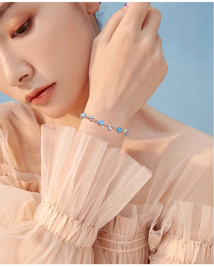 Ocean Heart Bracelet - Elegant Ocean Heart Bracelet: 304 Stainless Steel with Water Drill Accents