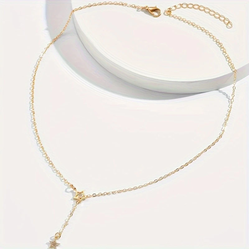 Exquisite Shiny Star Y-Shaped Clavicle Chain Necklace For Women Dating Party Jewelry，women Gift
