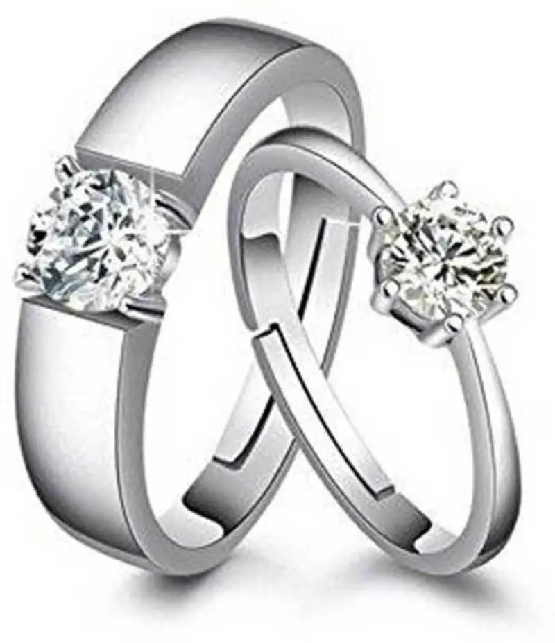 Couple Rings Pair Adjustable Love Couple Rings set Gift for Girls and Boys Silver High Quality Zircon Simple resizable
