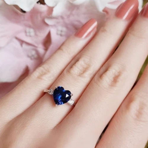 Heart Shaped Royal Blue Sapphire Engagement Ring For Women