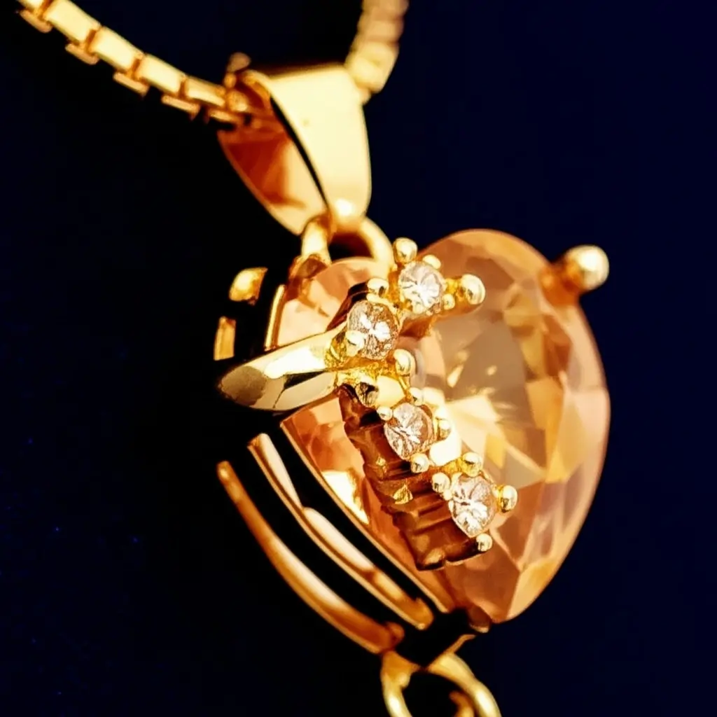 925 Sterling Golden Heart Shaped Necklace Stylish Jewelry Sparkling Heart Design Paved Shining Zirconia Gold