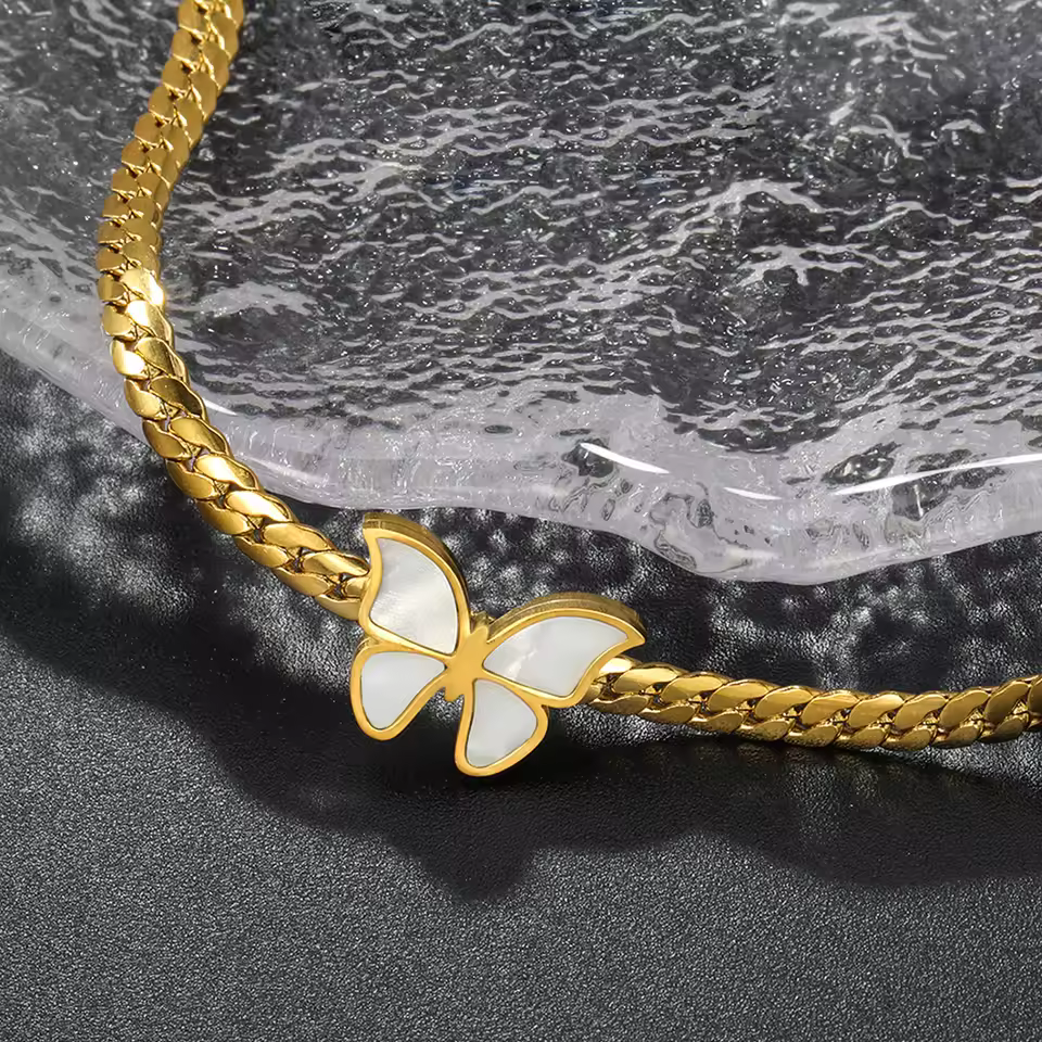 Stainless Steel New Fashion Upscale Jewelry Seashells Butterfly Charms Chain Choker Necklaces