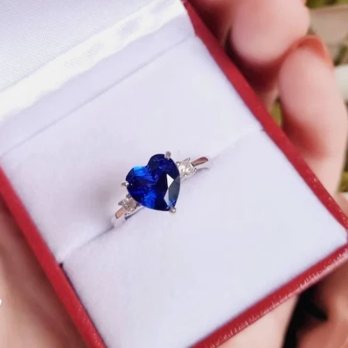 Heart Shaped Royal Blue Sapphire Engagement Ring For Women